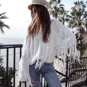 Show me your Mumu CARLTON CROP FRINGE SWEATER